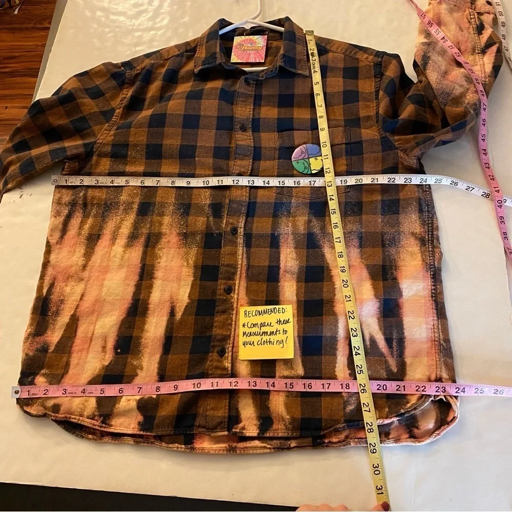 Nirvana Band Flannel Shirt Mens Unisex XL Shacket Buffalo Plaid Upcycled Brown - Picture 7 of 10